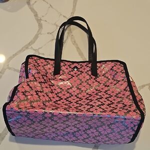 Kate Spade Pink and Metallic Silver Spade Flower Tote Bag